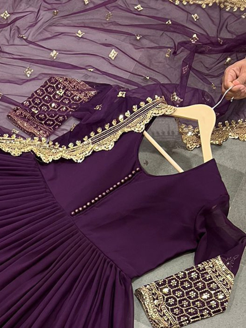 Elegant Traditional Purple Embroidered Anarkali Gown Suit