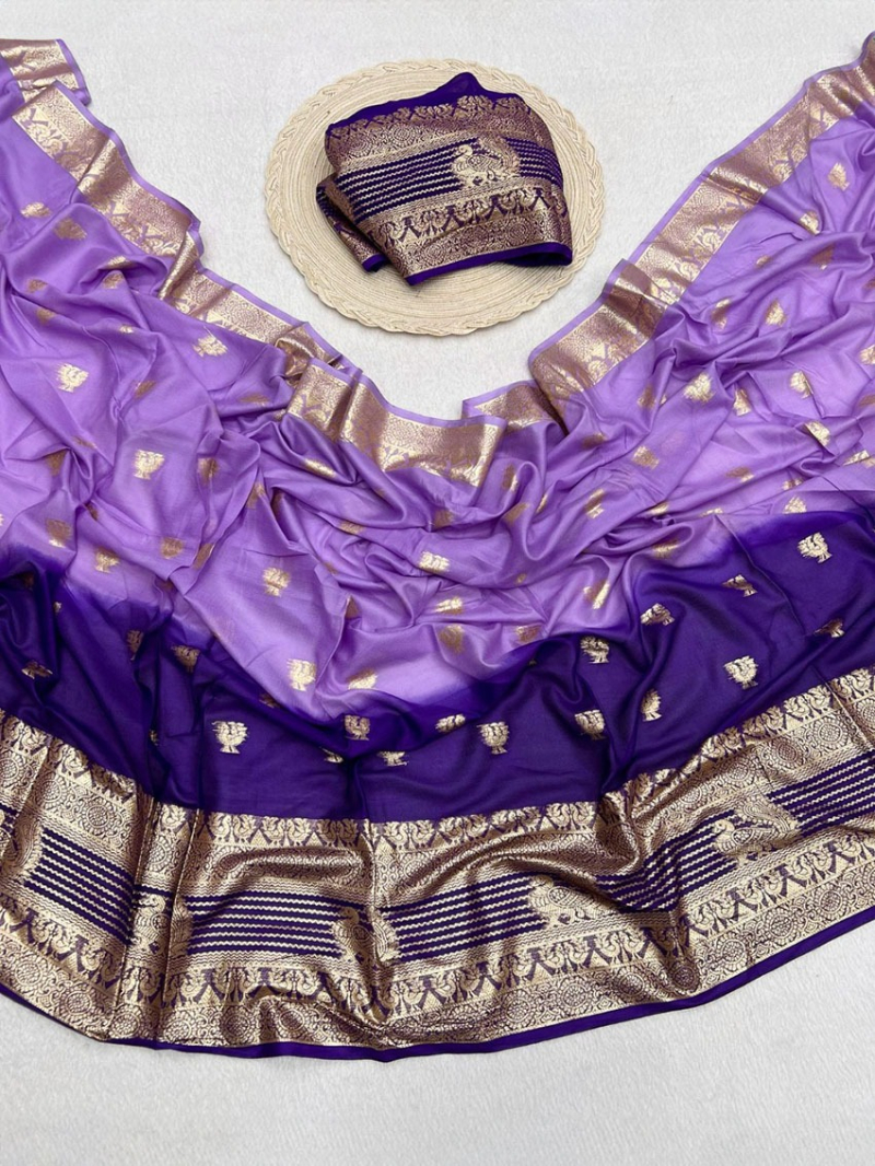 Ethnic Traditional Purple Pure Viscose Georgette Saree