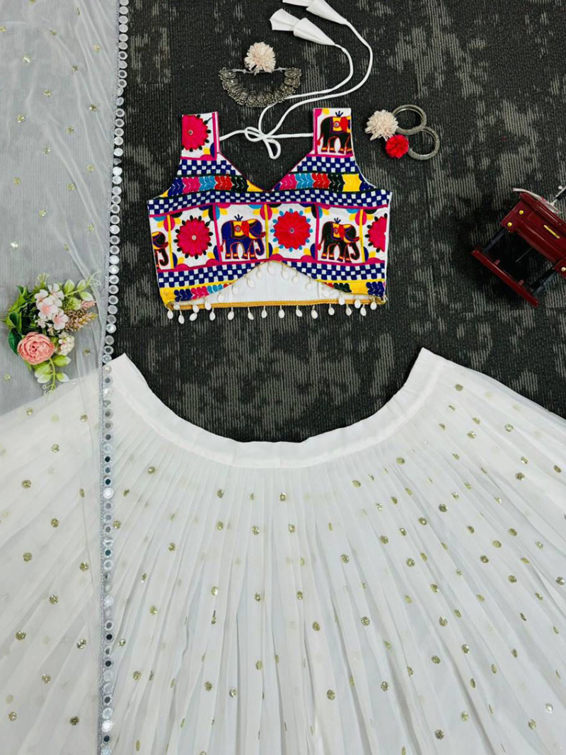 Elegant Ethnic Traditional White Georgette Lehanga Suit