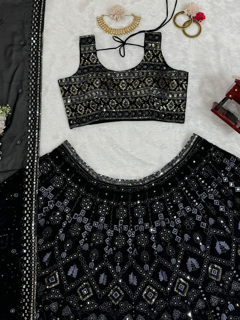 Designer Traditional Festive Black Georgette Lehanga Suit