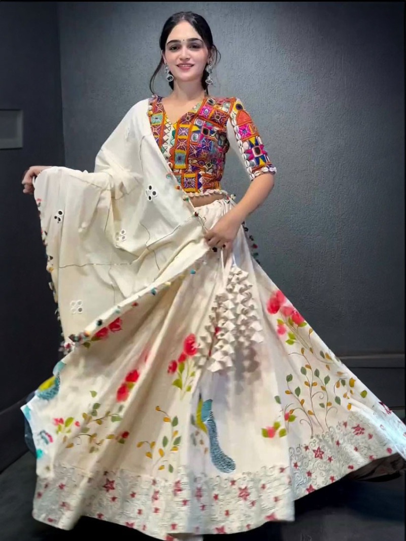 Authentic Ethnic Festive White Rayon Lehagna Suit