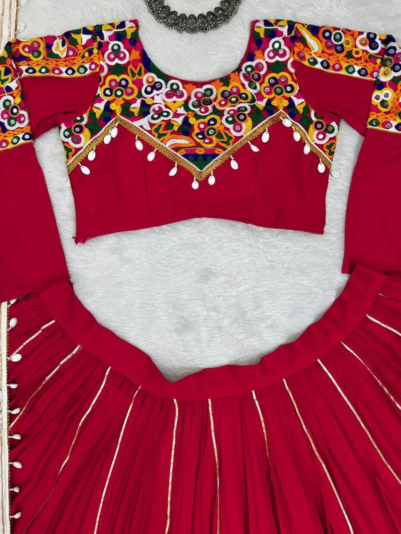 Traditional Festive Ethnic Red Rayon Silk Lehanga Suit