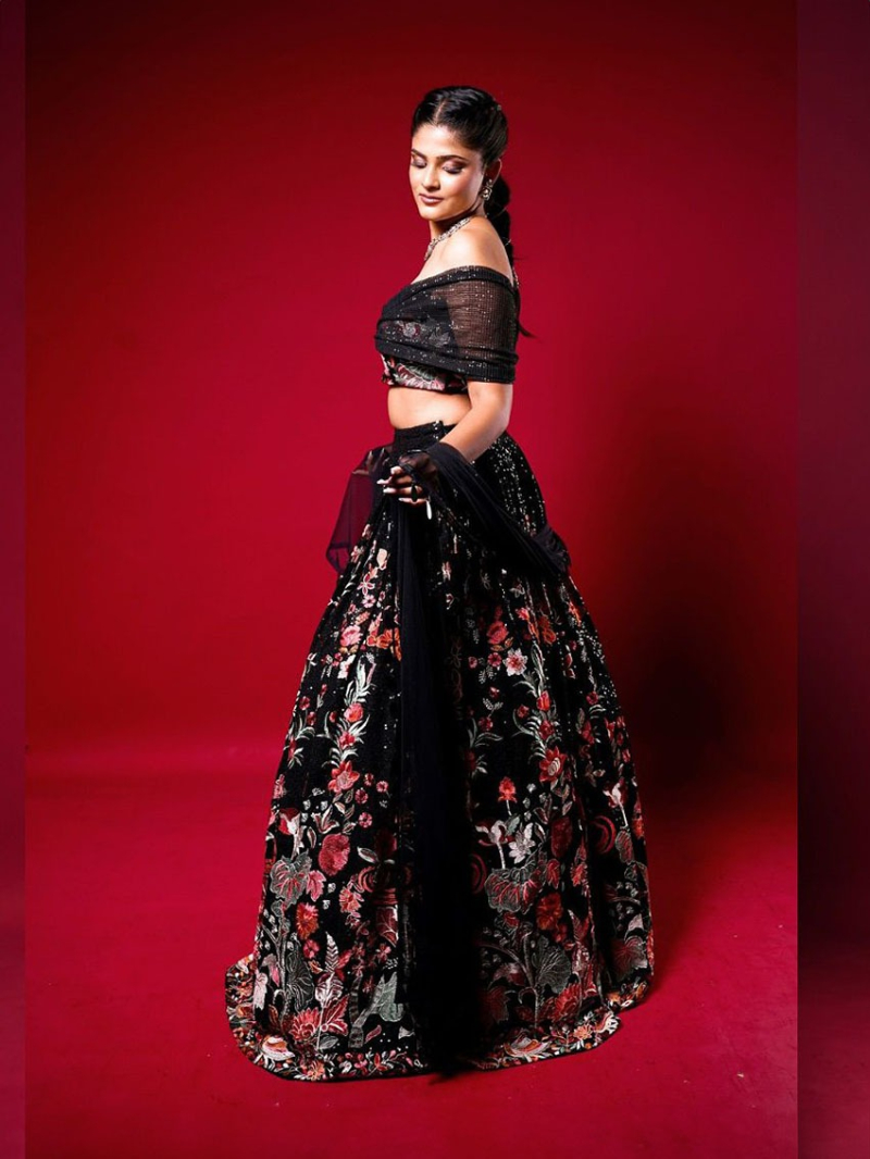 Elegant Ethnic Festive Black Georgette Lehanga Suit