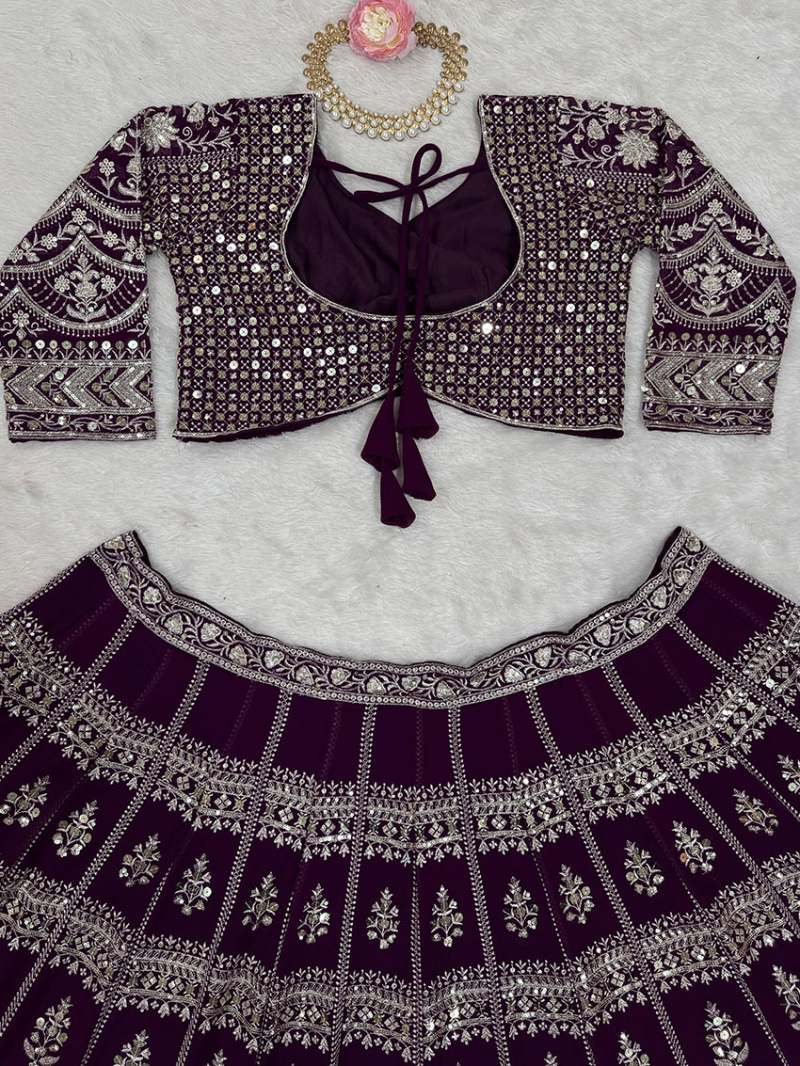 Elegant Ethnic Festive Wine Faux Georgette Lehanga Suit
