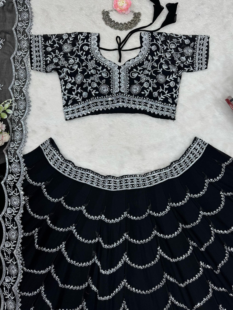 Traditional Ethnic Festive Black Georgette Lehanga Suit