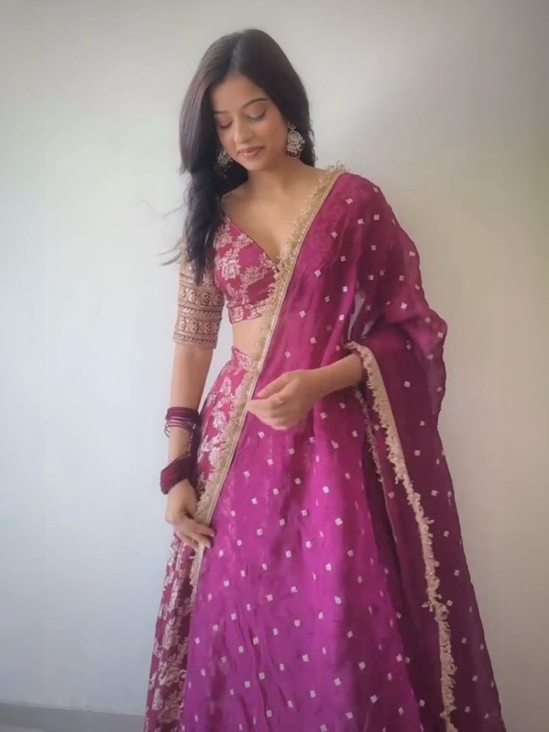 Ethnic Festive Traditional Deep Orchid Purple Jacquard Lehanga Suit