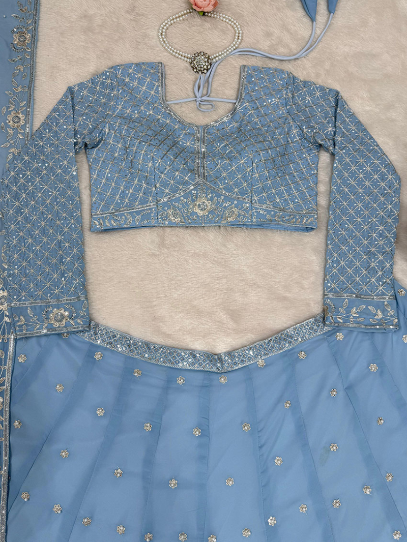 Ethnic Traditional Festive Misty Blue Georgette Lehanga Suit
