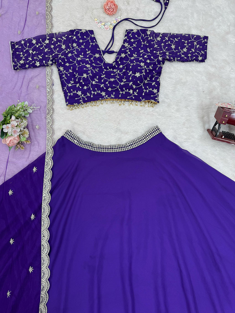 Traditional Festive Ethnic Dark Purple Georgette Lehanga Suit