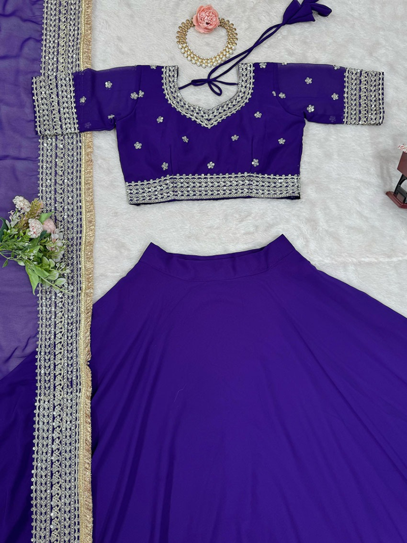 Traditional Festive Ethnic Violet Georgette Lehanga Suit