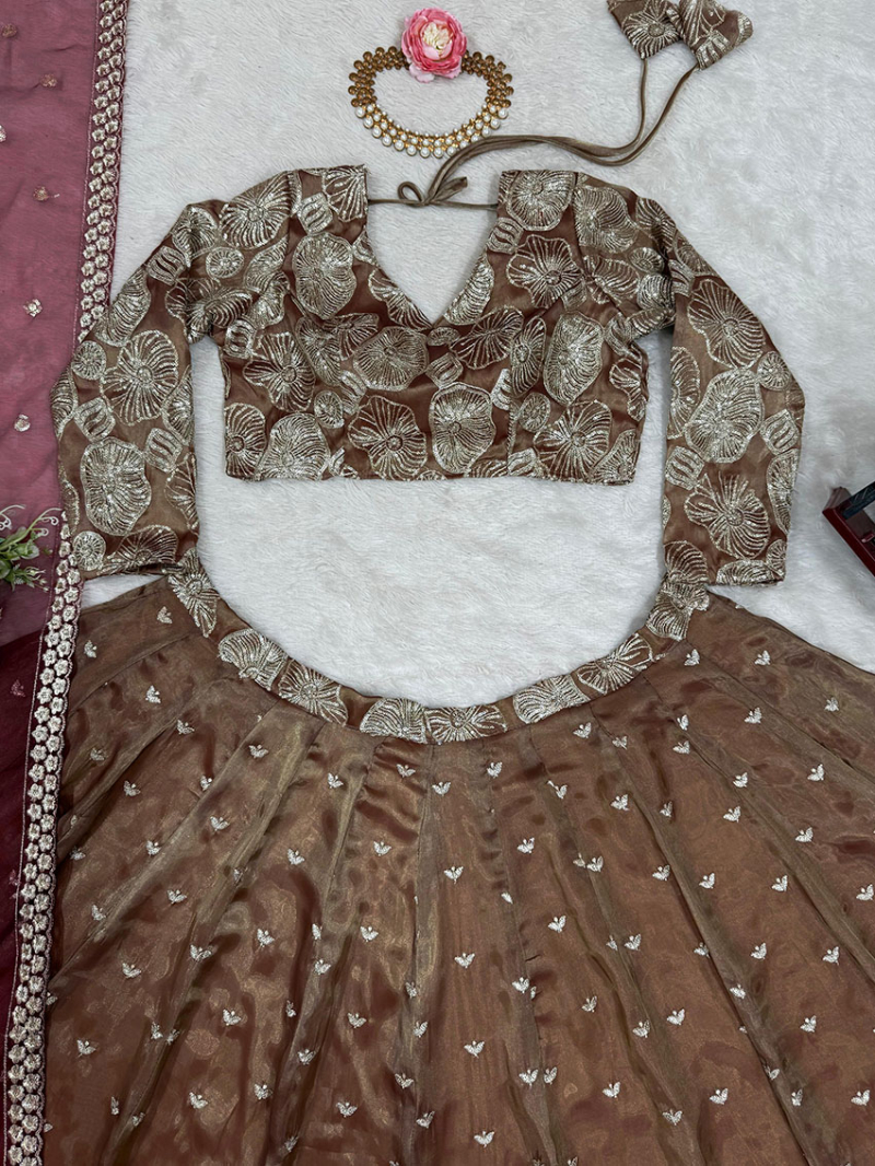 Ethnic Traditional Festive Mocha Brown Jimmy Choo Lehanga Suit