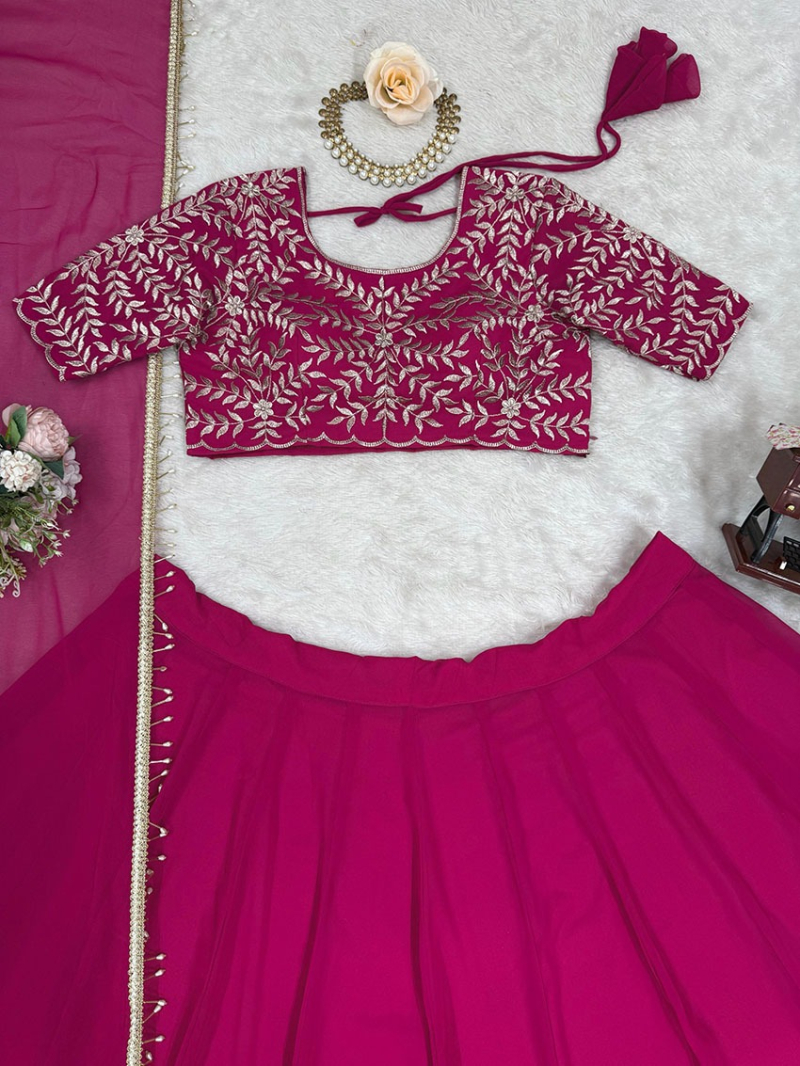 Traditional Elegant Ethnic Rani Pink Georgette Lehanga Suit