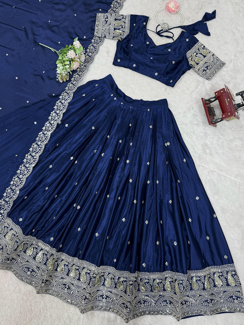 Designer Ethnic Traditional Chinnon Silk Lehanga Suit