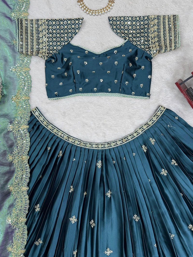 Authentic Traditional Festive Rama Satin Lehanga Suit