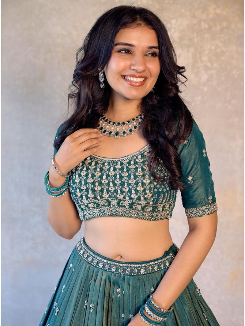 Traditional Ethnic Festive Teal Shimmer Silk Lehanga Suit