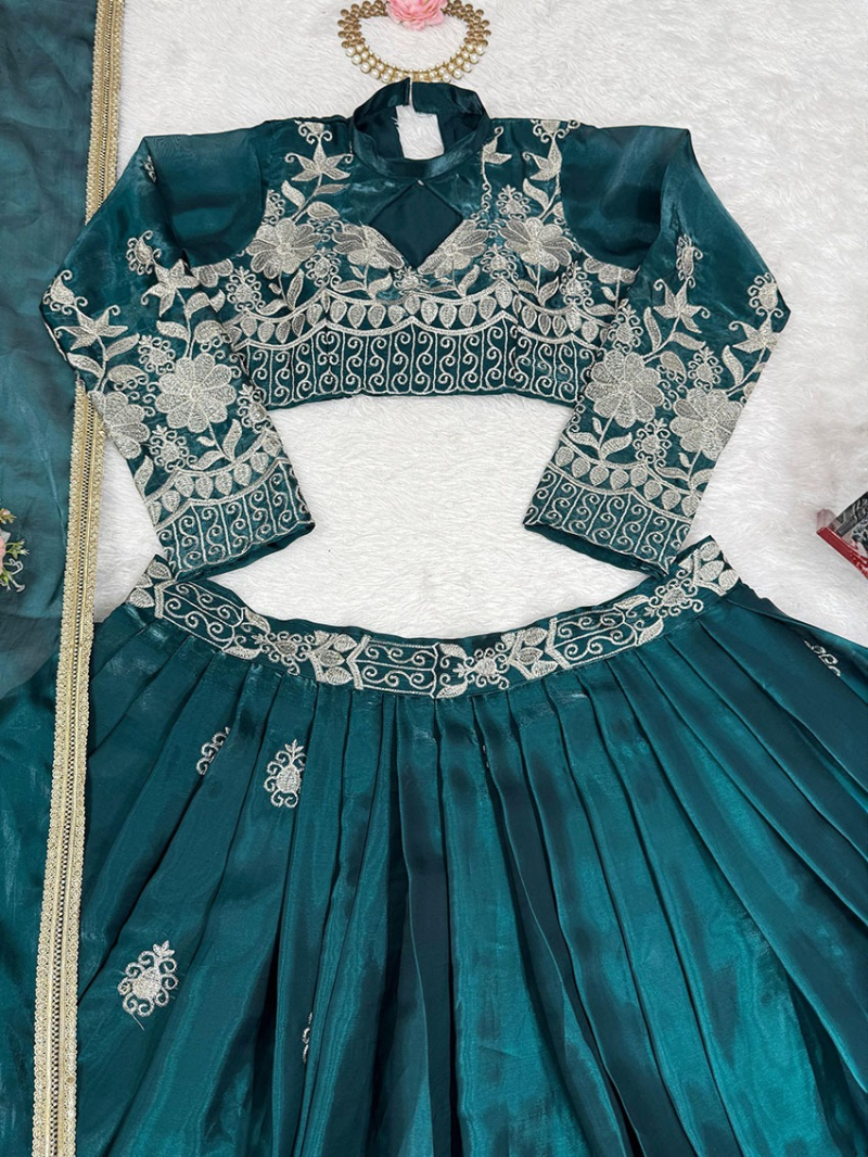 Elegant Ethnic Traditional Peacock Blue Jimmy Choo Lehanga Suit