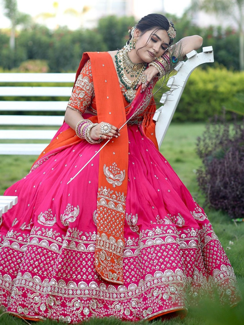 Designer Traditional Elegant Festive Hot Pink Georgette Lehanga Suit