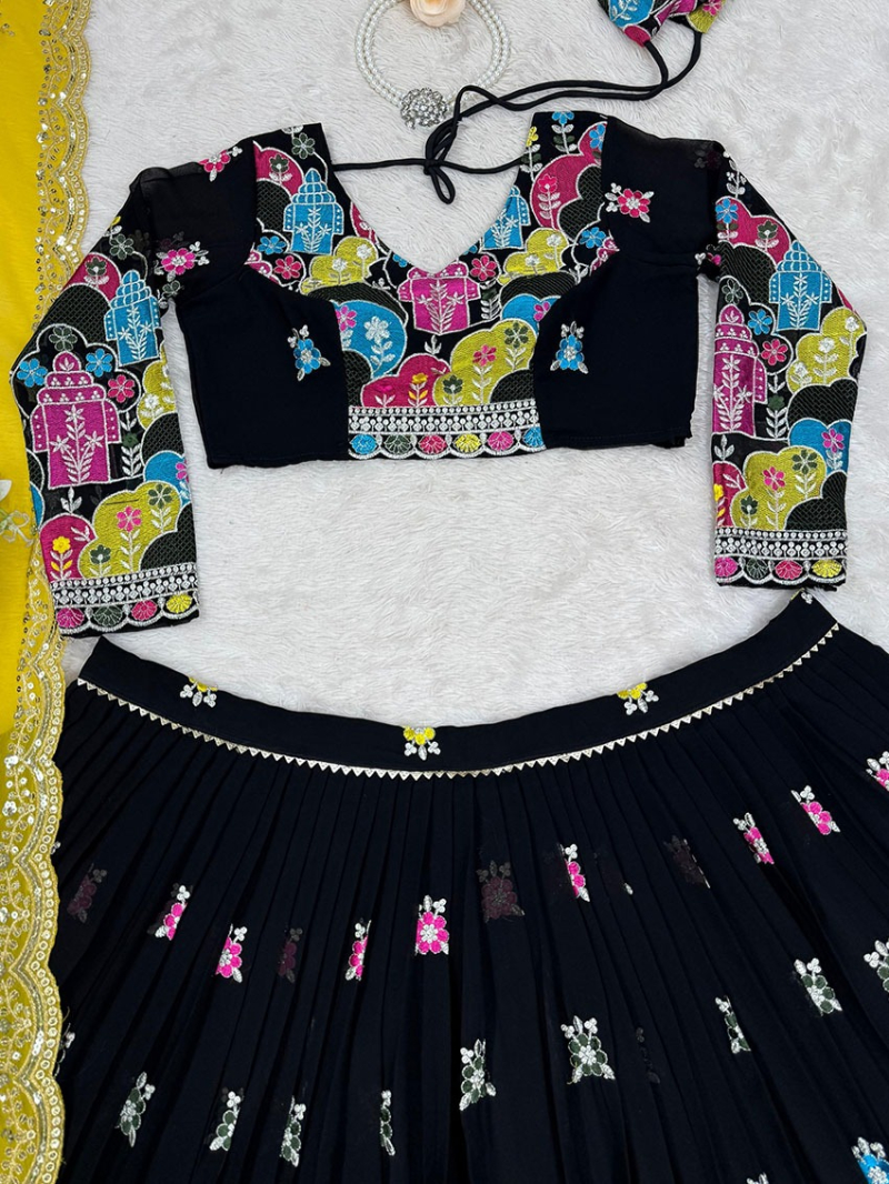 Elegant Ethnic Traditional Festive Black Georgette Lehanga Suit