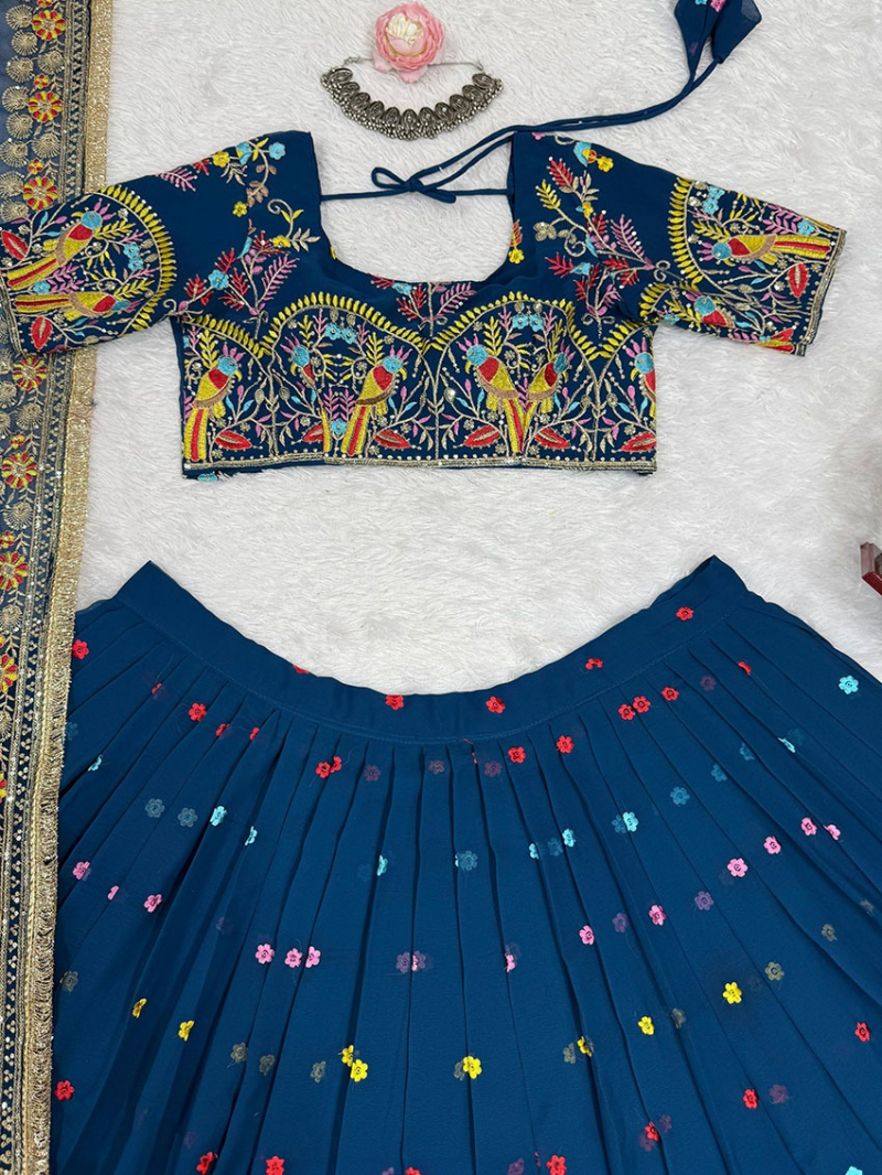 Authentic Ethnic Festive Peacock Blue Georgette Lehanga Suit