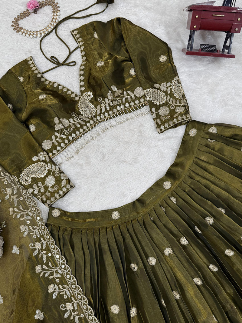 Authentic Elegant Traditional Festive Mehndi Green Jimmy Choo Lehanga Suit