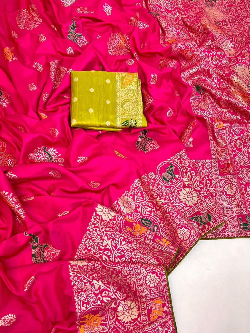 Traditional Festive Rani Pink Pure Dola Silk Saree