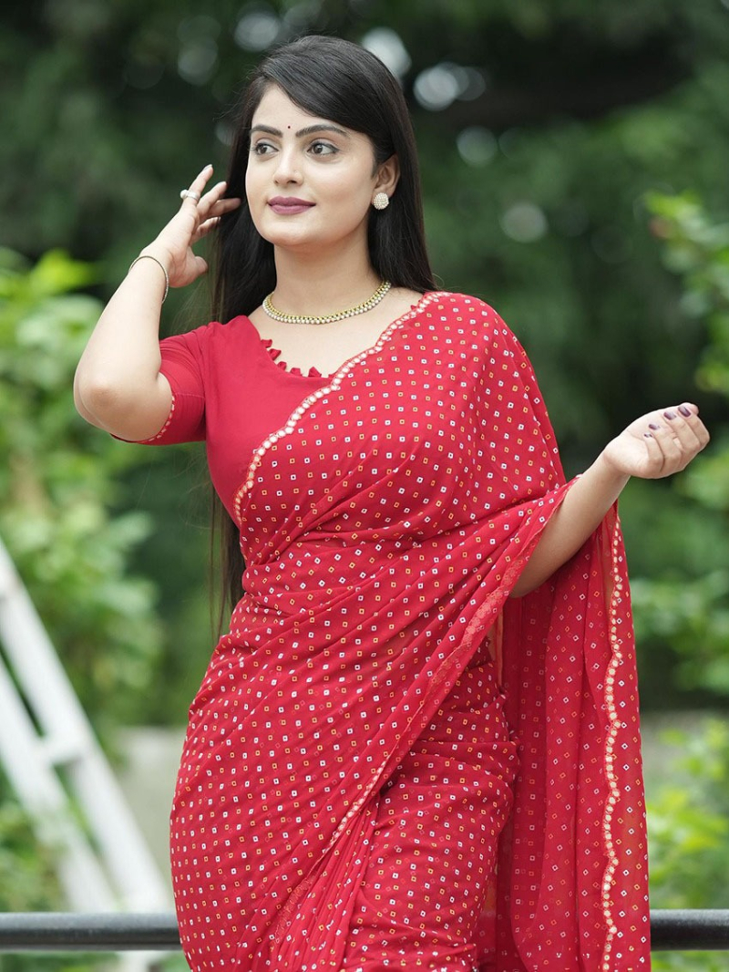 Authentic Festive Red Viscose Georgette Saree
