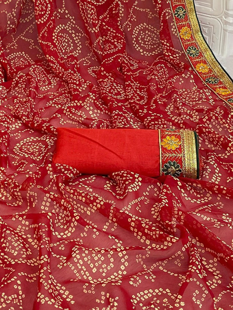 Elegant Ethnic Festive Red Viscose Georgette Saree
