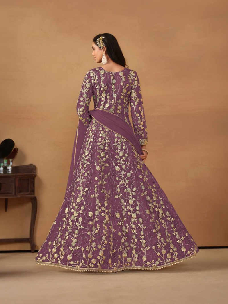 Elegant Rich Purple Butterfly Net Anarkali Suit
