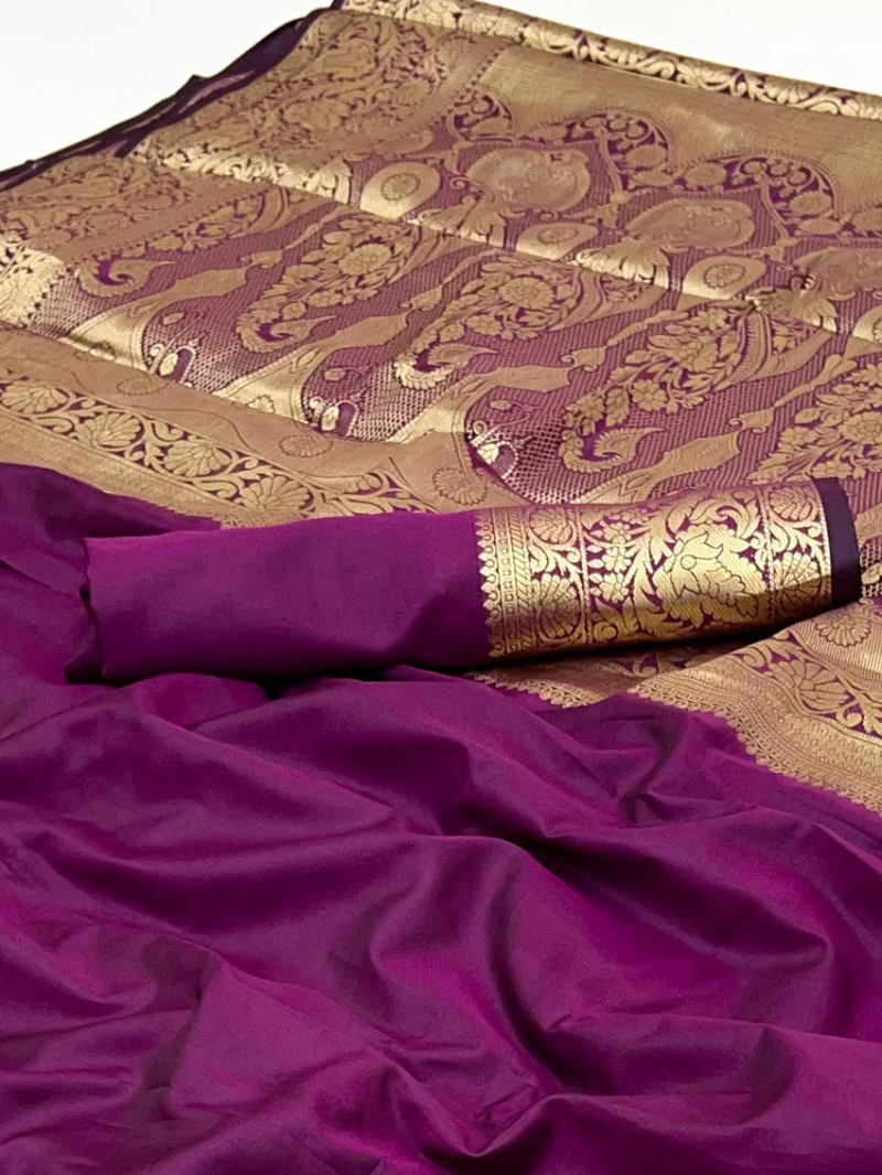Elegant Traditional Royal Purple Banarasi Silk Saree