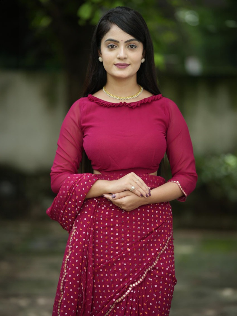 Ethnic Festive Raspberry Viscose Georgette Saree