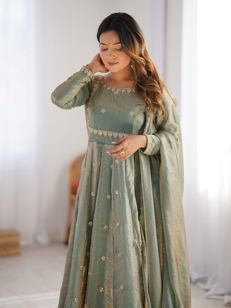 Elegant Traditional Festive Fendi Silk Anarkali Suit