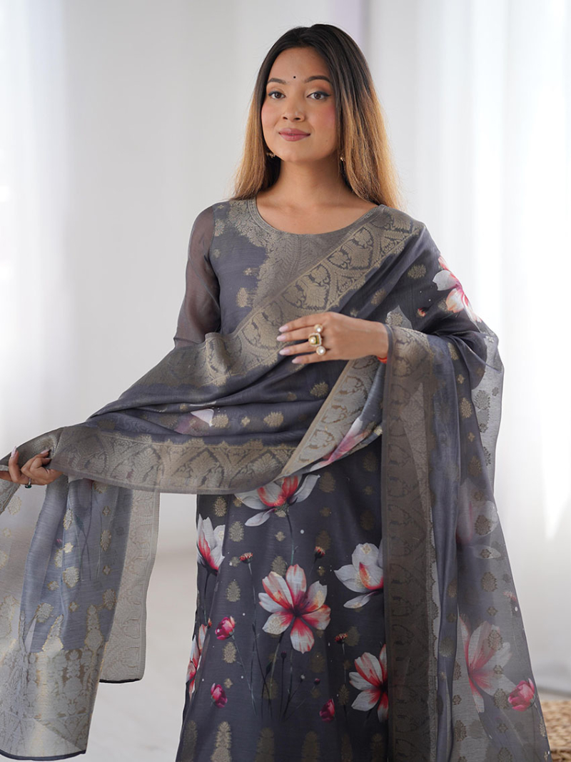 Authentic Traditional Ethnic Chanderi Silk Straight Suit