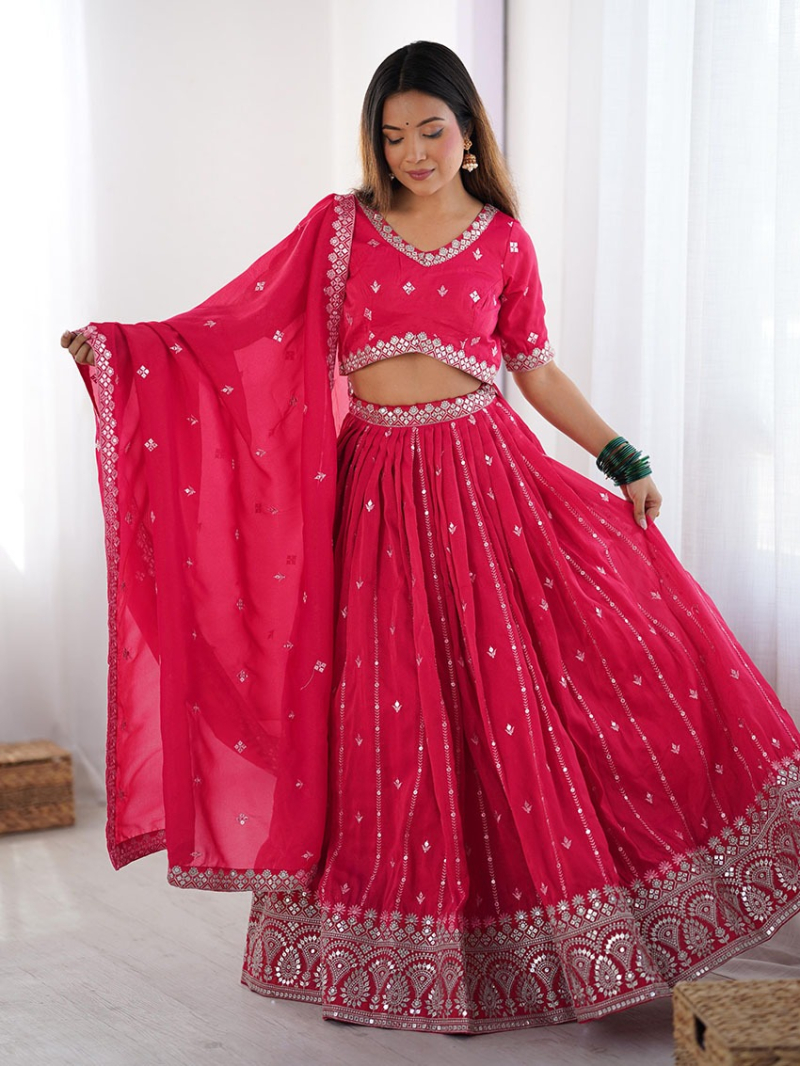 Designer Traditional Festive Rani Pink Shimmer Silk Lehanga Suit