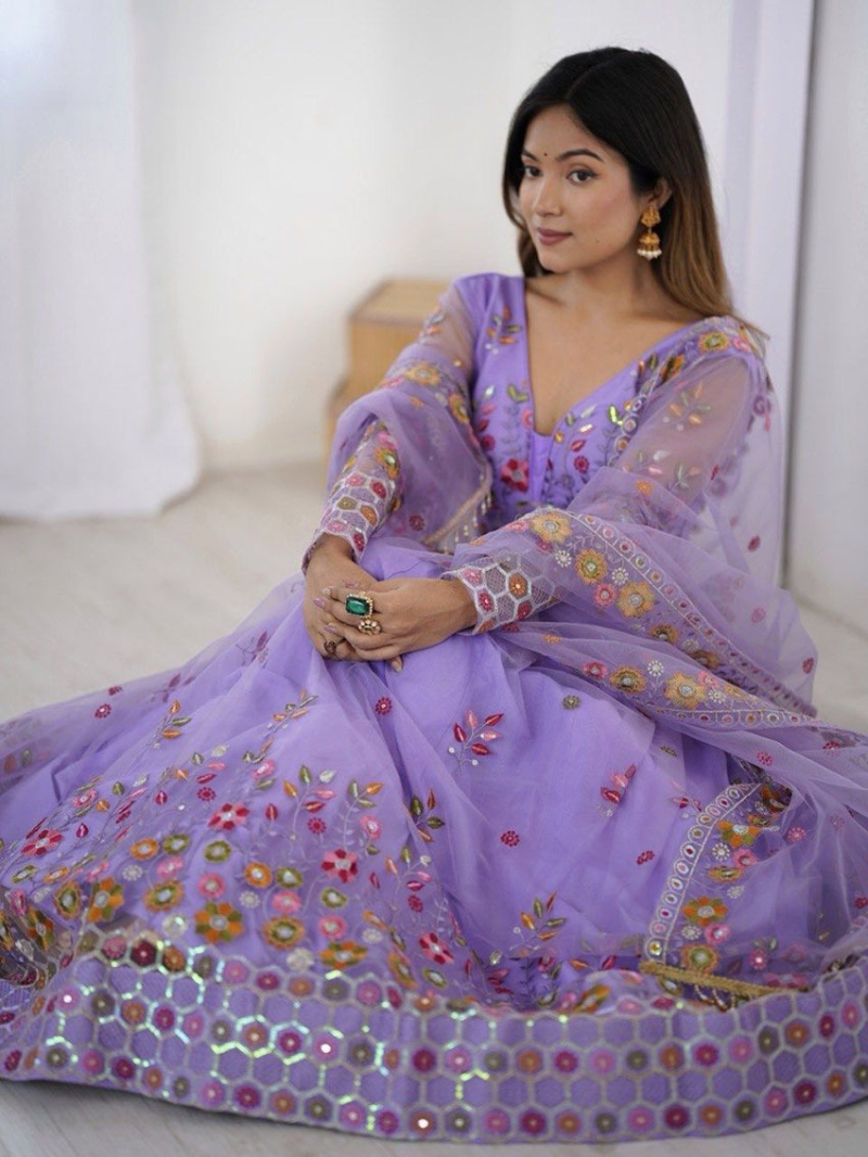 Designer Ethnic Festive Dark Lavender Soft Net Lehanga Suit