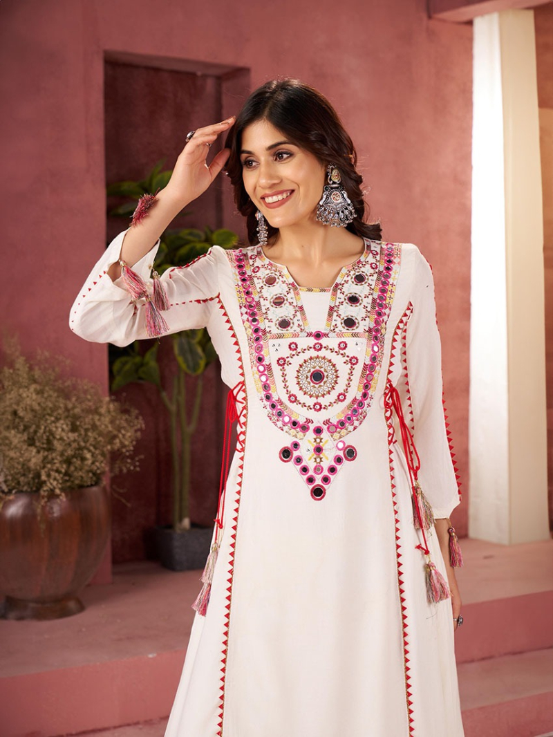 Elegant Ethnic Festive Off White Rayon Plazo Suit