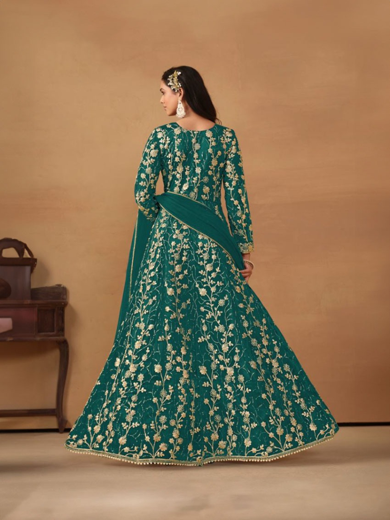Elegant Traditional Teal Green Butterfly Net Anarkali Suit