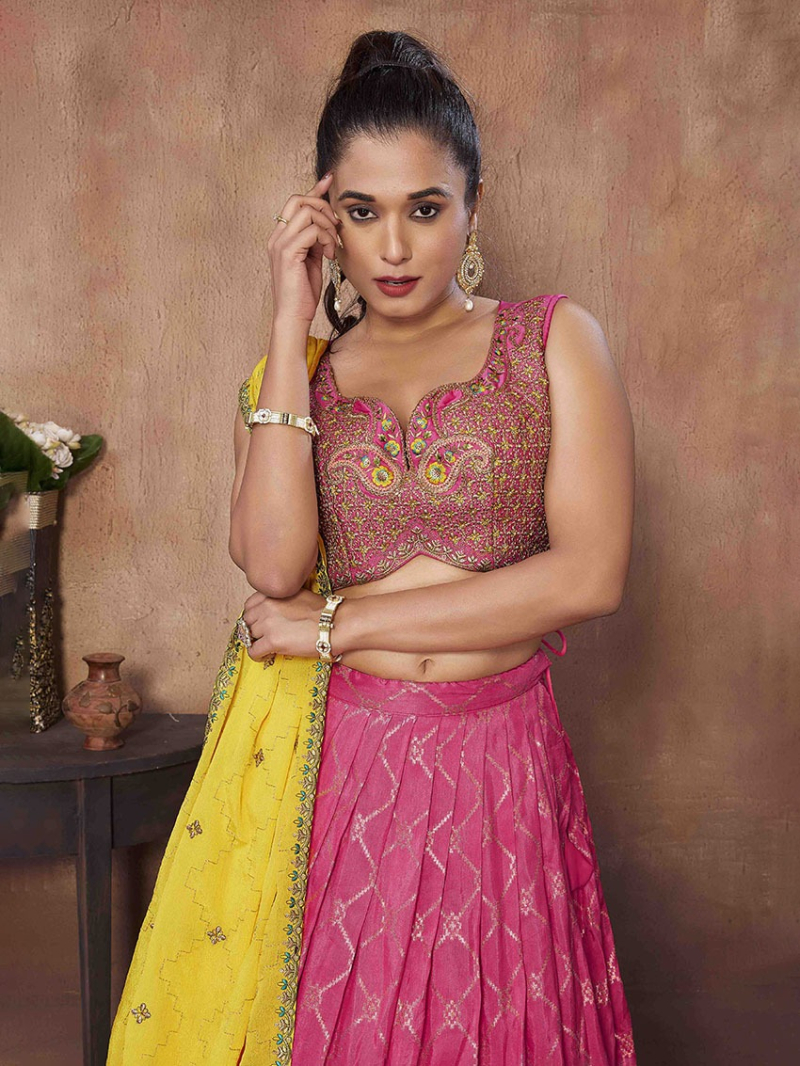 Authentic Elegant Traditional Festive Viscose Jacquard Russian Silk Lehanga Suit