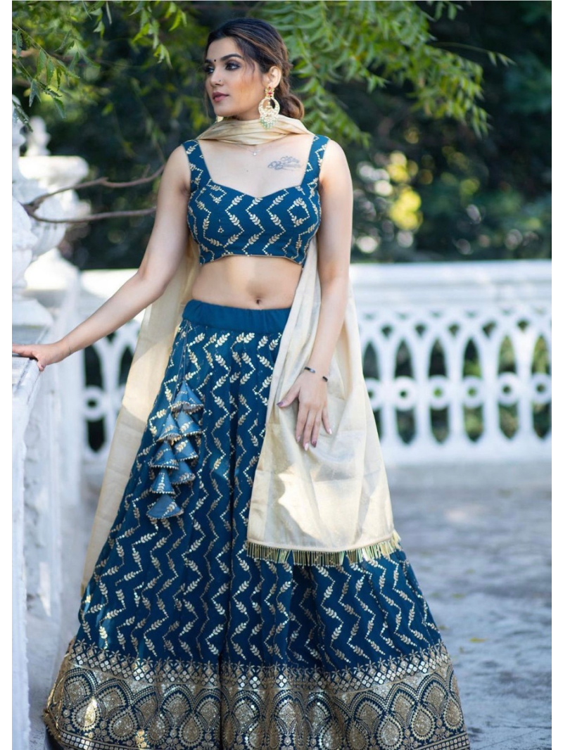 Teal Blue Georgette Lehanga Choli