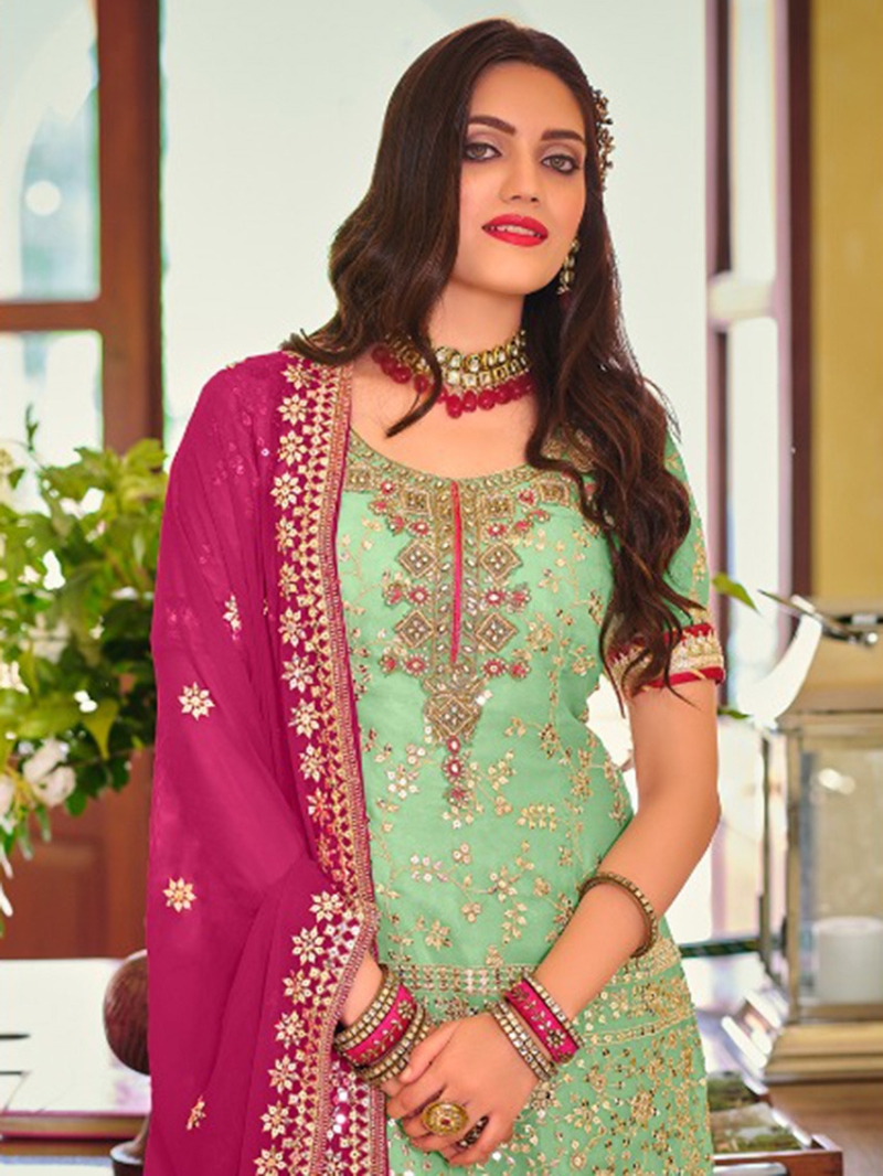 Ethnic Festive Traditional Mint Green Georgette Sharara Suit