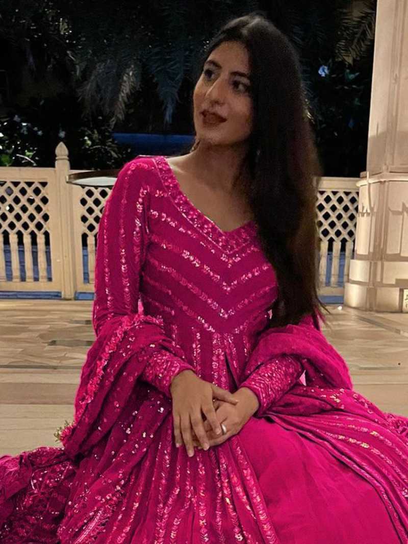 Authentic Rani Pink Faux Georgette Lehanga 