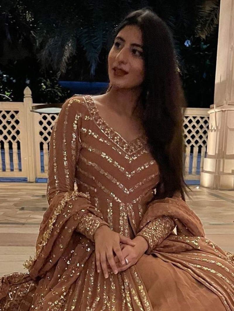 Authentic Brown Faux Geogrette Lehanga  Suit