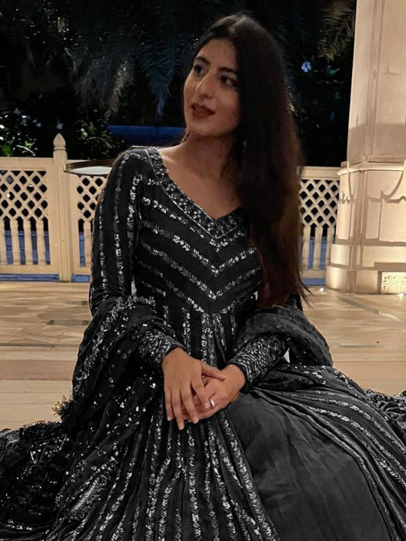 Authentic Black Faux Georgette Lehanga Suit