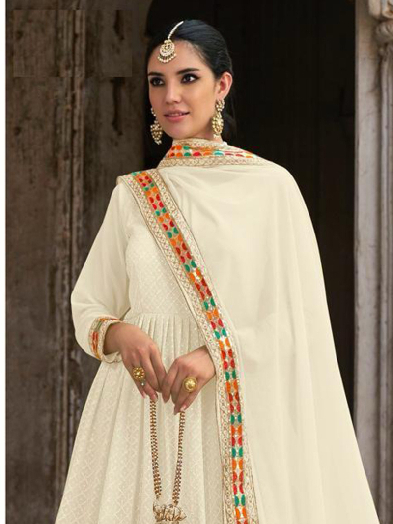 Elegant Ethnic Ivory Georgette Anarkali Suit 