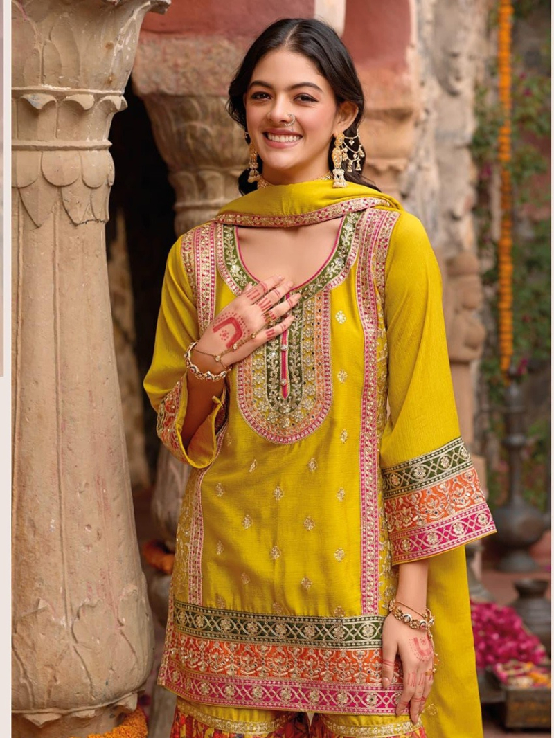 Ethnic Festive Traditional Mustard Sharara Suit