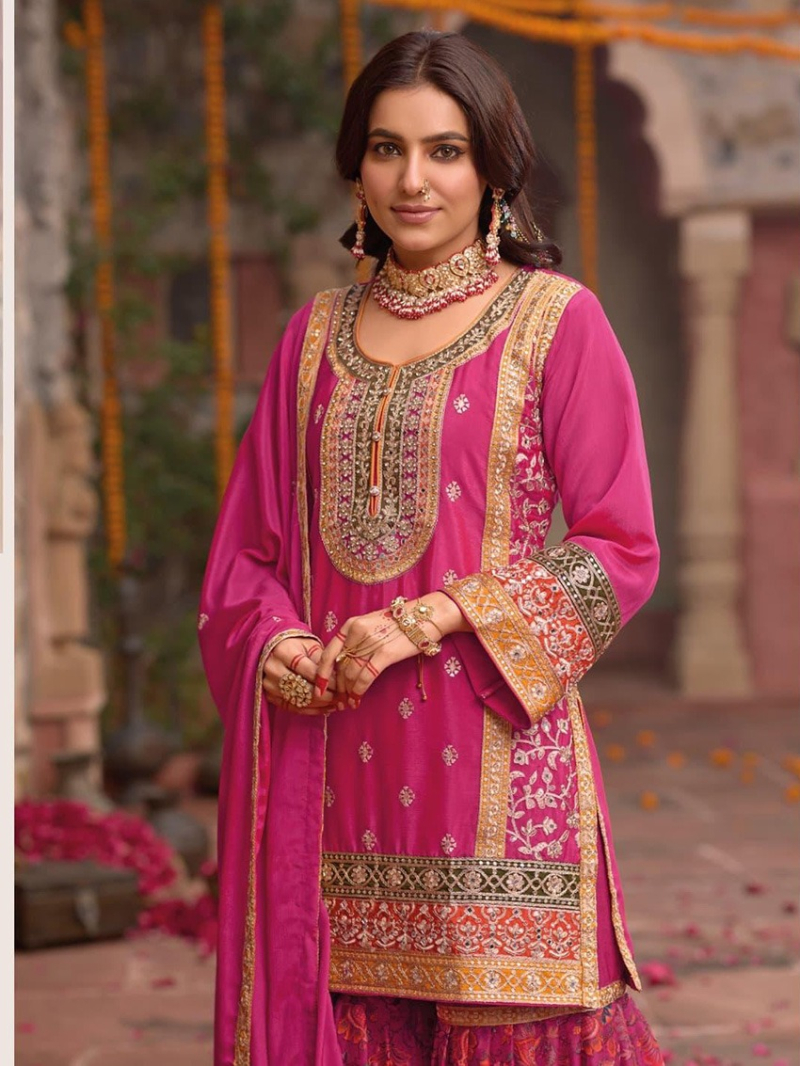 Elegant Ethnic Rani Pink Sharara Suit