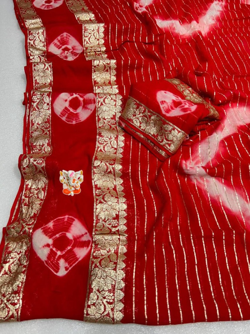 Rich Red Badal Lining Batik Shibori Saree