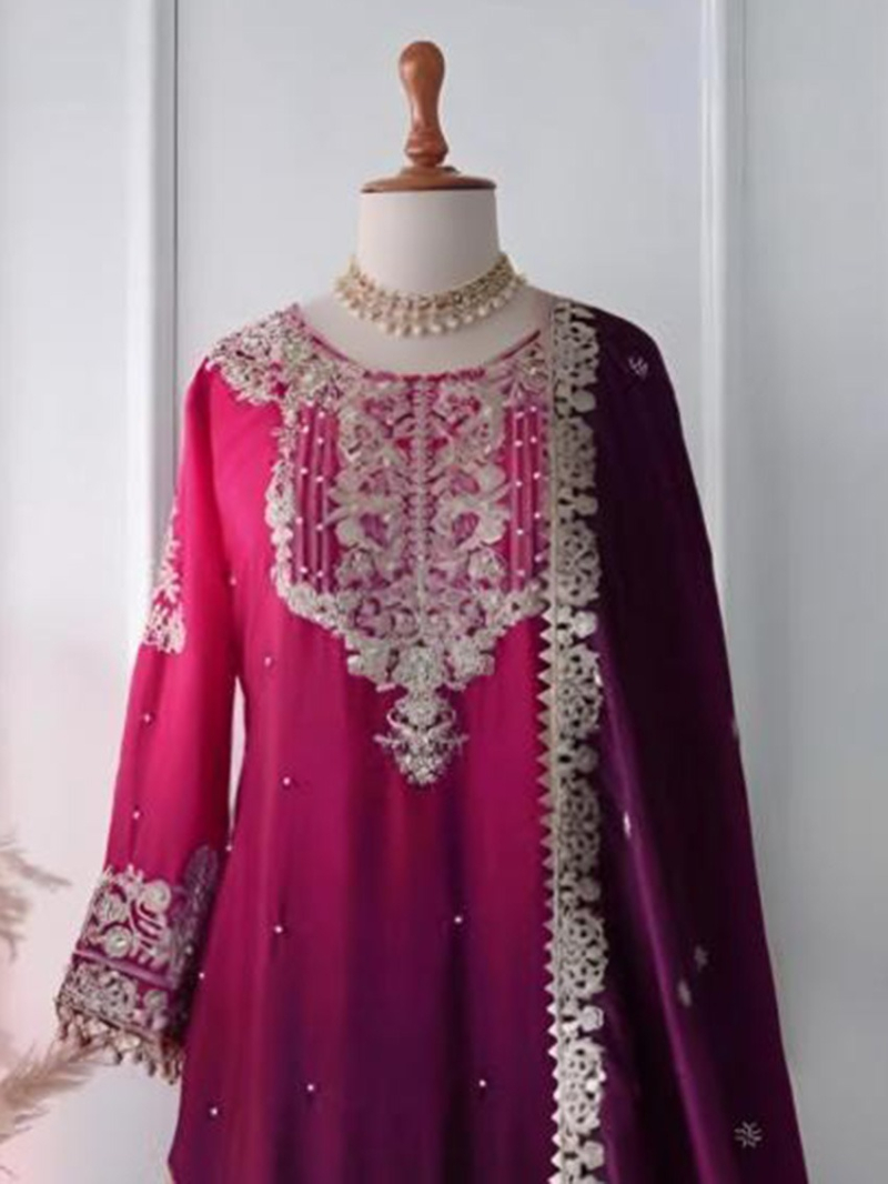Traditional Ethnic Festive Magenta & Plum Embroidered Sharara Suit