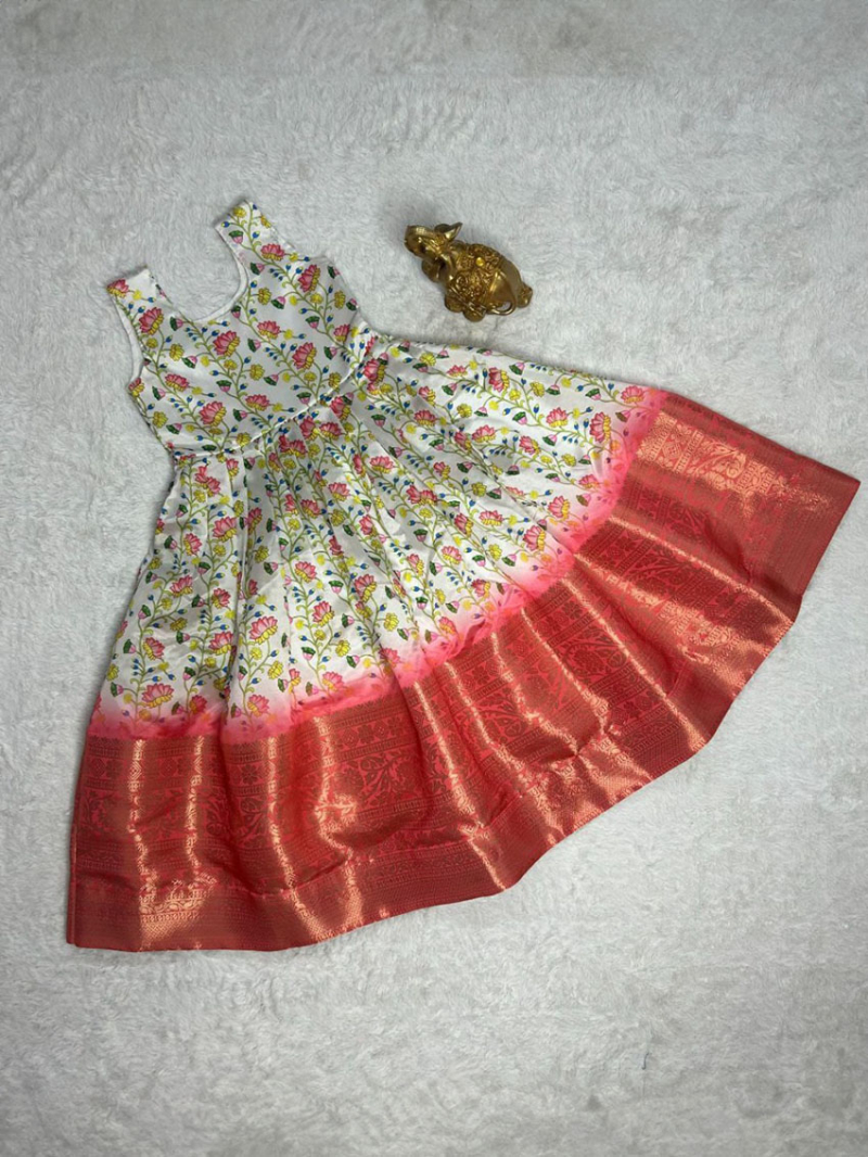 Elegant Traditional Bright Rani Pink Cotton Silk Kids Gown