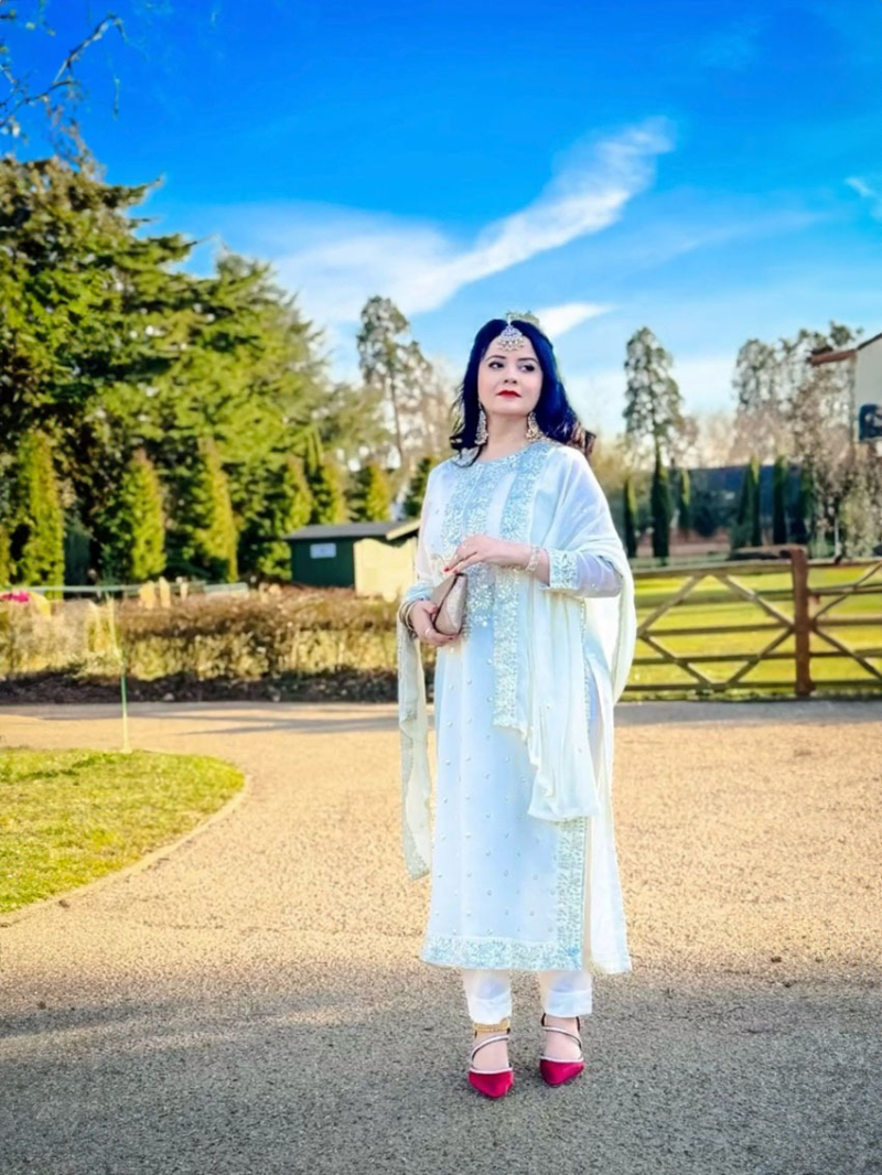 Authentic Traditional Festive White Georgette Straight Suit