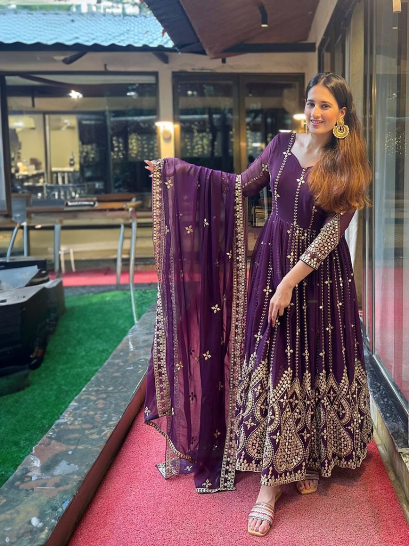 Ethnic Traditional Festive Royal Purple Georgette Anarkali Suit