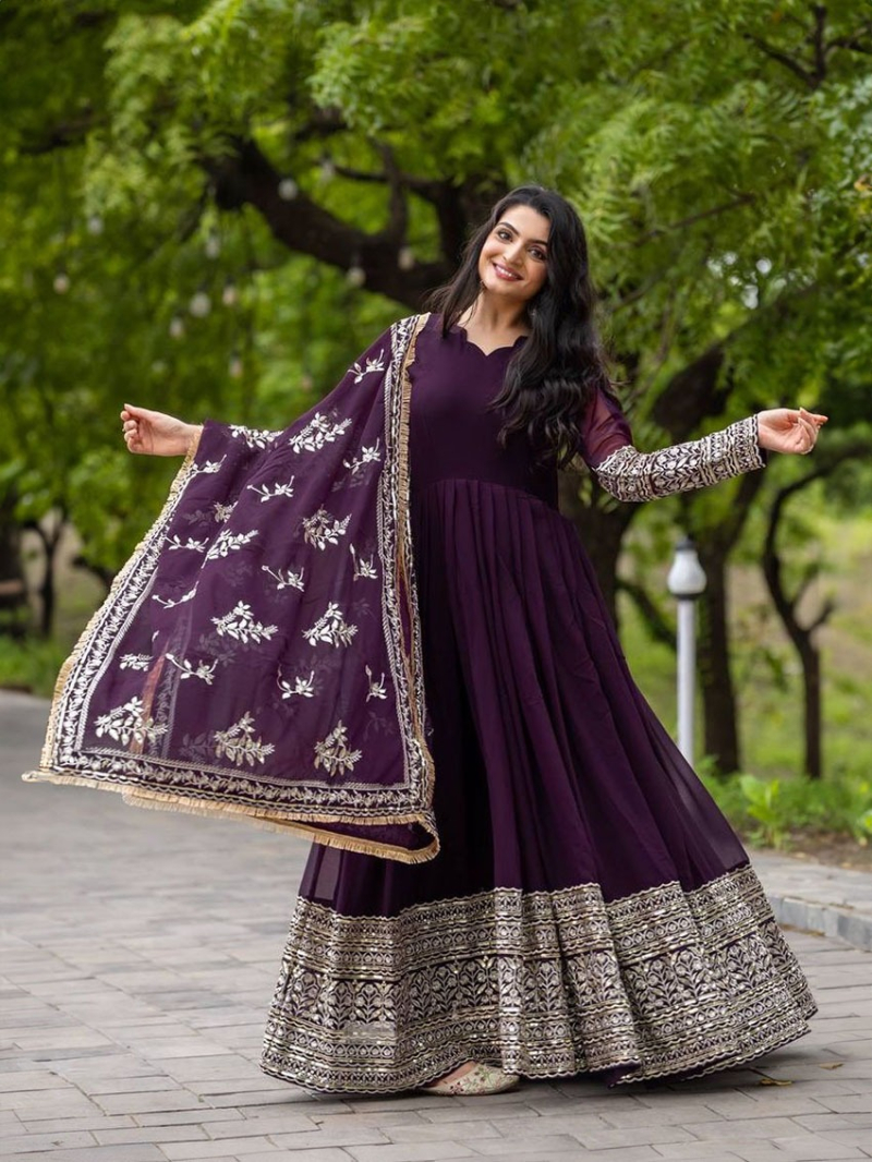 Designer Ethnic Traditional Deep Purple Georgette Anarkali Suit